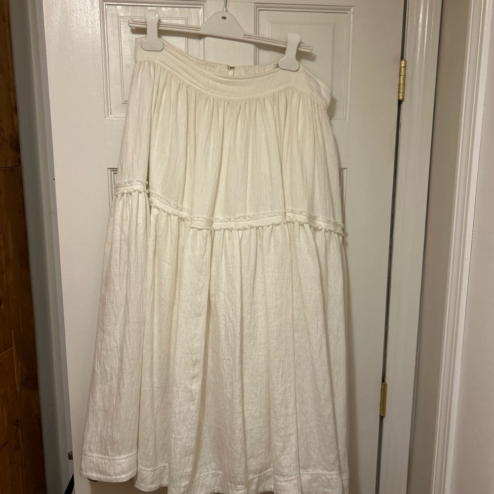 Aje Cream Midi Skirt Multi Layered Linen With Pockets